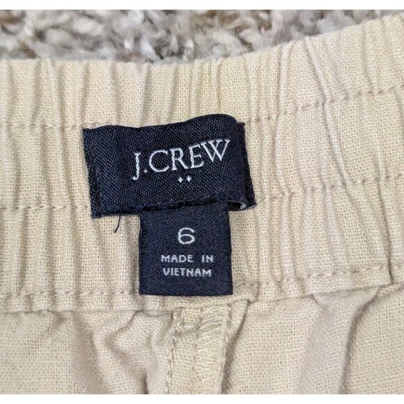 J Crew Crop Cargo Pants Women's Size 6 Beige Linen Cotton Elastic Waist Cropped - Picture 3 of 7